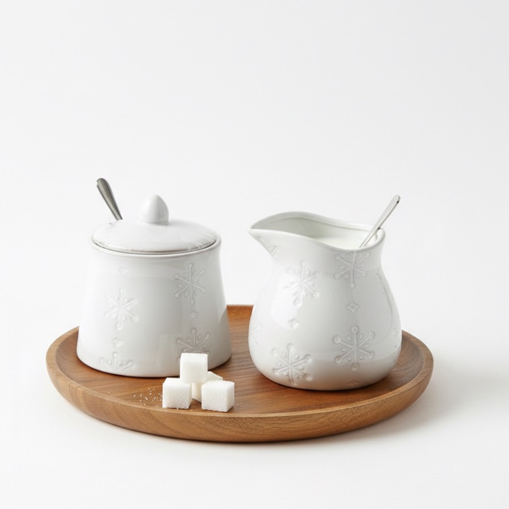 Snowflake Sugar Bowl & Creamer Christmas Holiday Gift Set